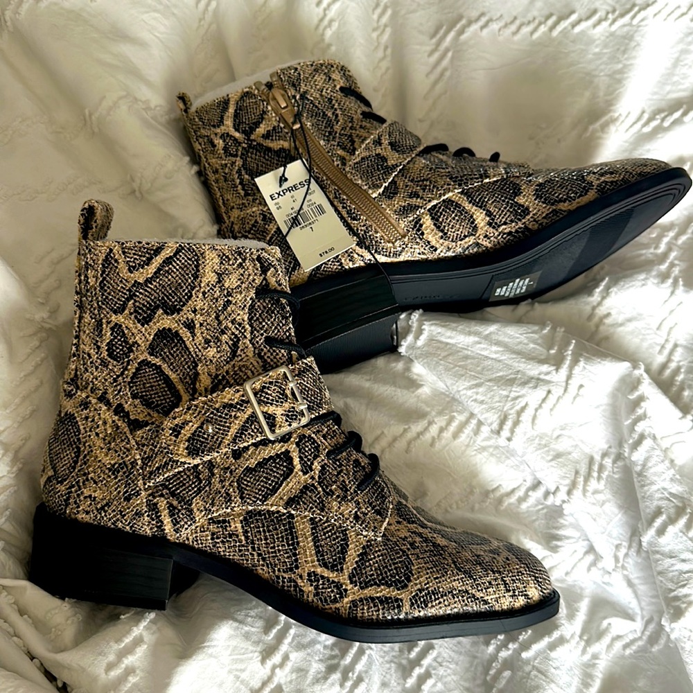 Snakeskin Lace-up Combat Boots